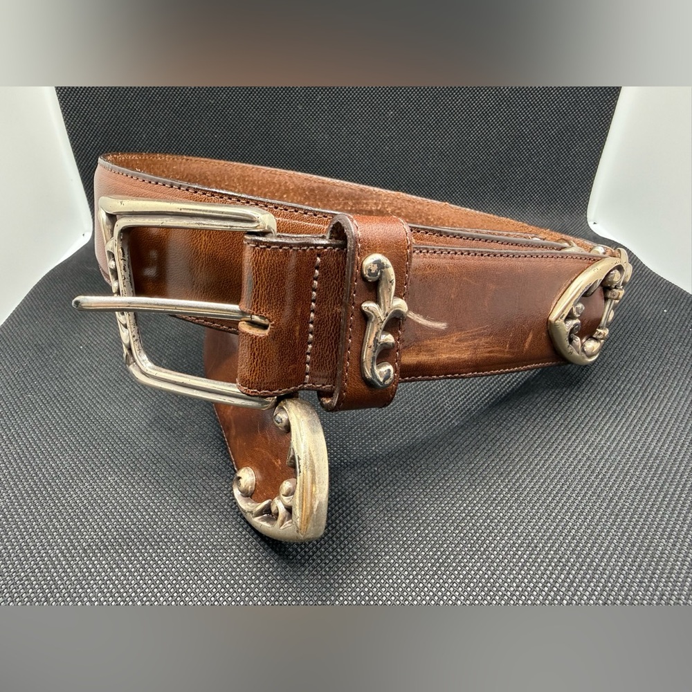 BRIGHTON Vintage Leather Silver Belt